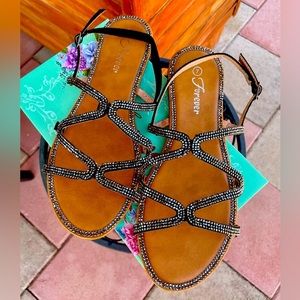 Black Sandals | Sparkly Embellished Strappy Summer Sandals | 9